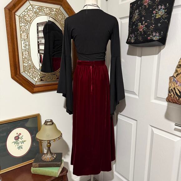 Vintage Dark Romantic Red Handmade Velvet Pleated Midi Skirt XS/XXS - Picture 4 of 8